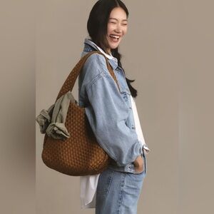 Anthropologie Camel Brown Woven Neoprene Satchel, NWOT